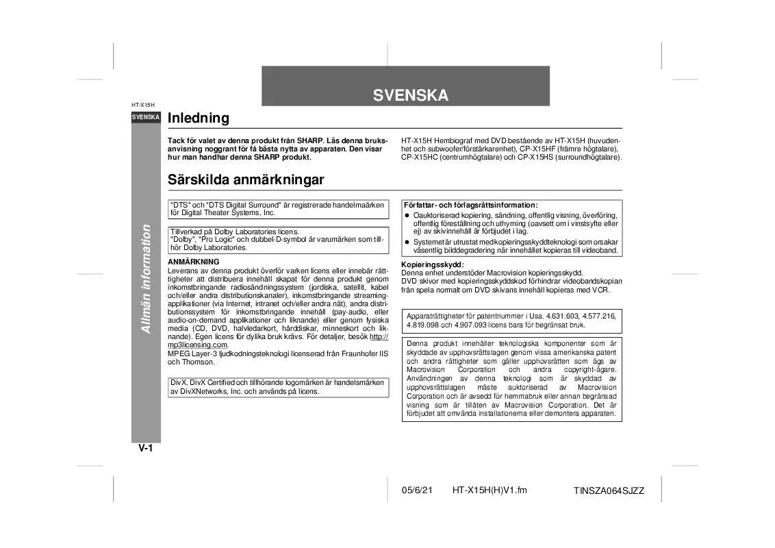 Mode d'emploi SHARP HT-X15H