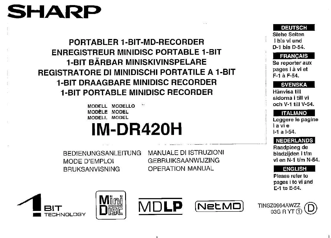 Mode d'emploi SHARP IM-DR420H