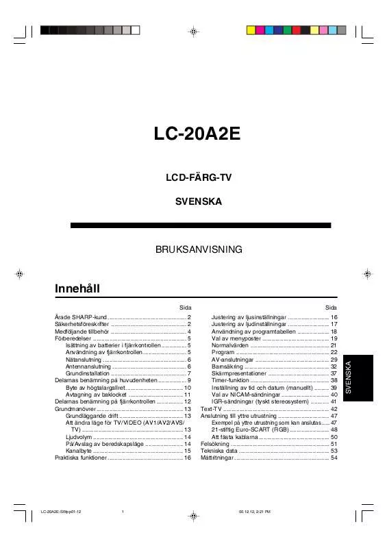 Mode d'emploi SHARP LC-20A2E