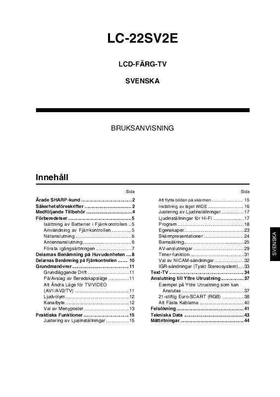 Mode d'emploi SHARP LC-22SV2E