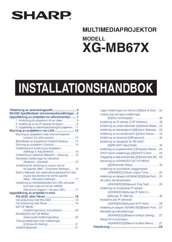 Mode d'emploi SHARP XG-MB67X