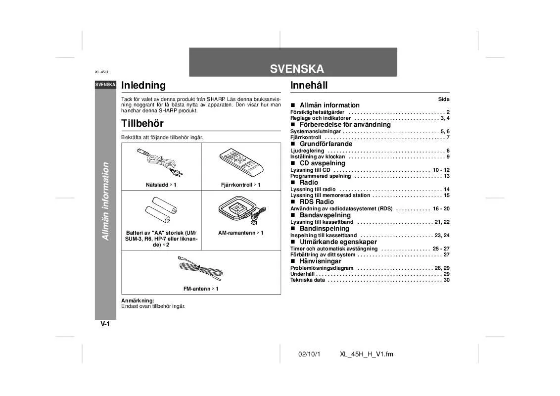 Mode d'emploi SHARP XL-45H