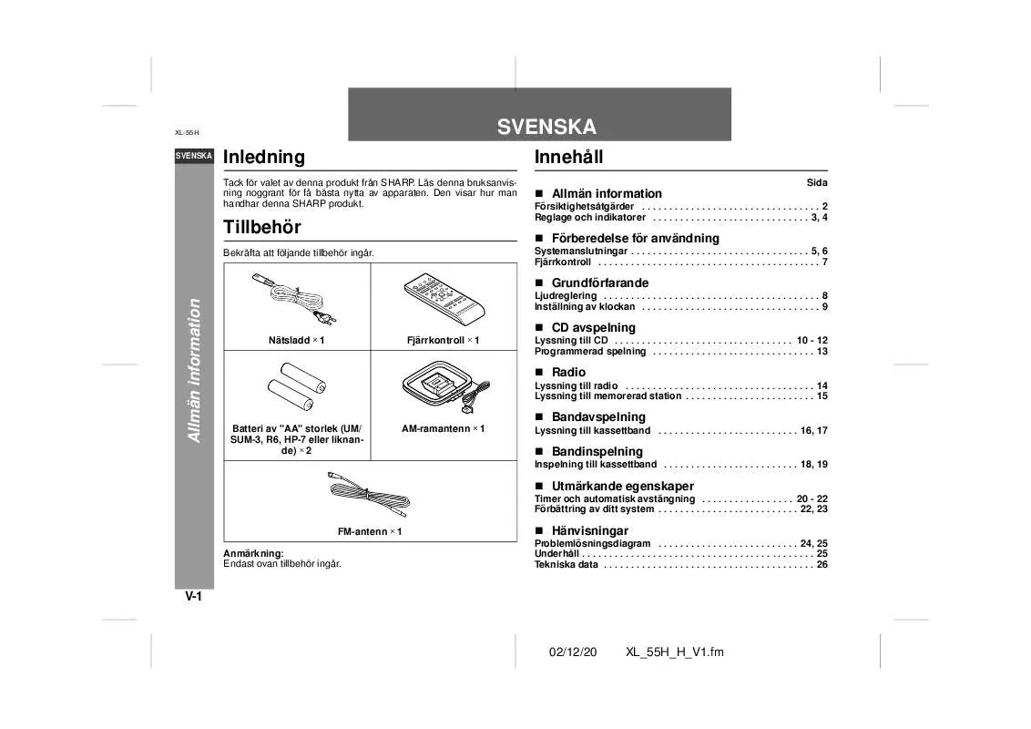 Mode d'emploi SHARP XL-55H