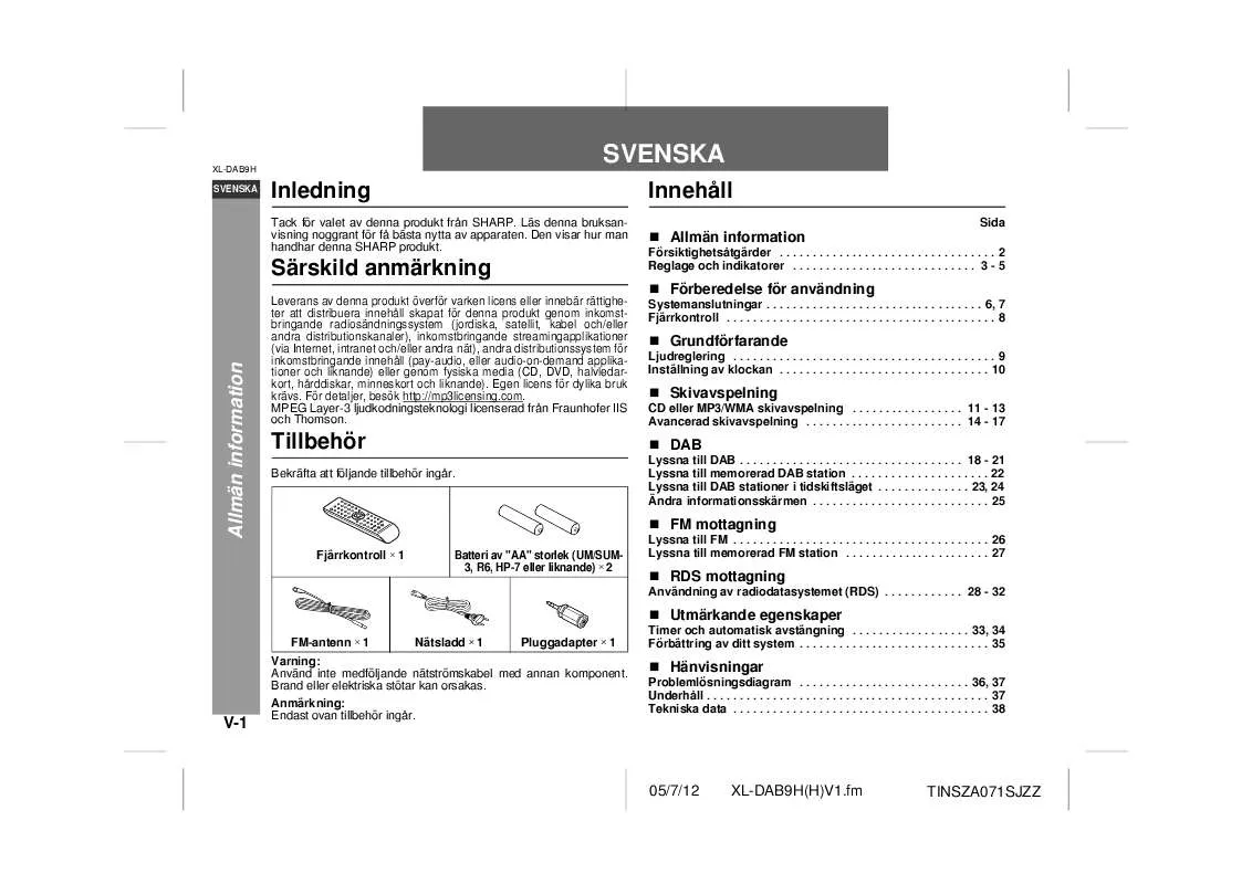 Mode d'emploi SHARP XL-DAB9H