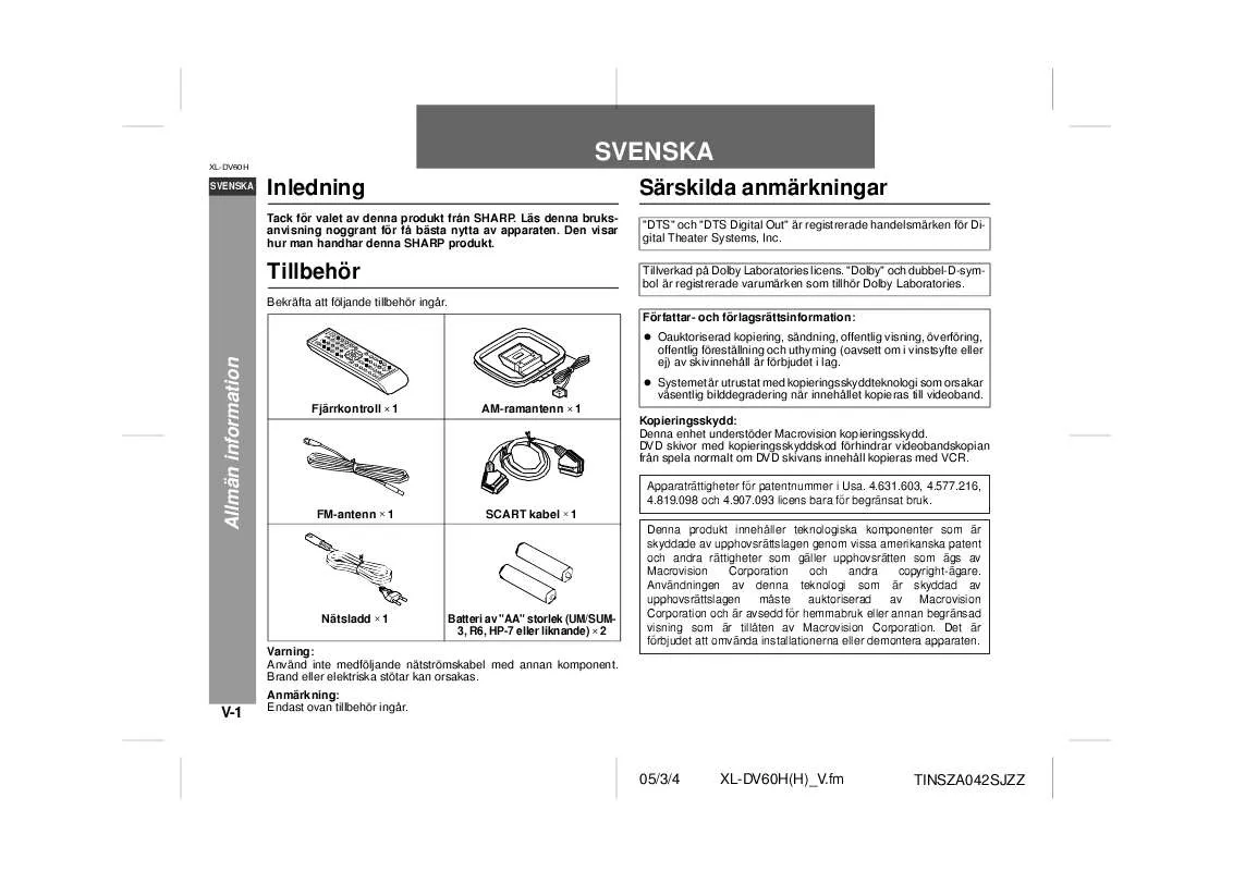 Mode d'emploi SHARP XL-DV60H