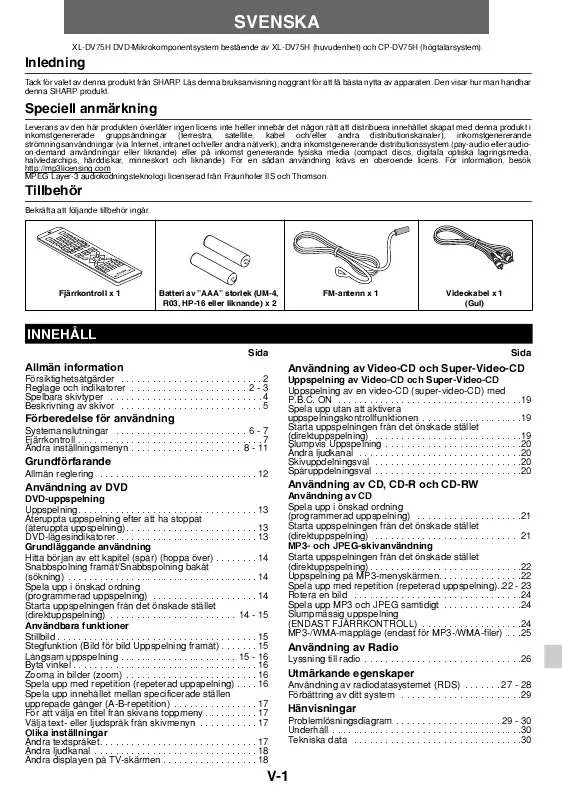 Mode d'emploi SHARP XL-DV75H