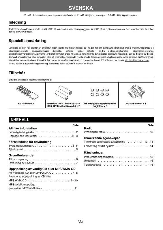 Mode d'emploi SHARP XL-MP15H