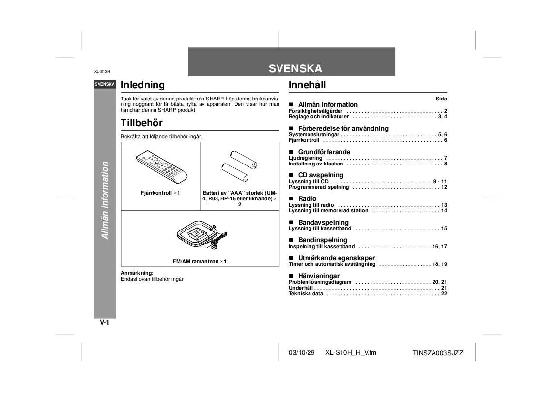 Mode d'emploi SHARP XL-S10H