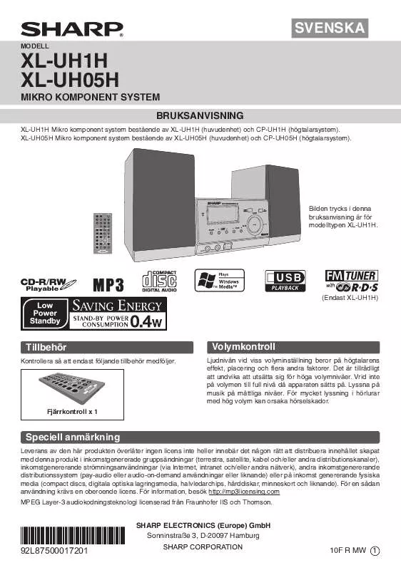 Mode d'emploi SHARP XL-UH05H