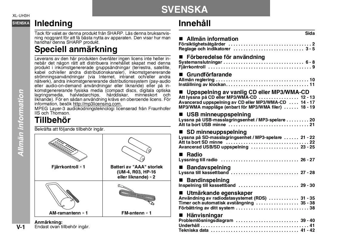 Mode d'emploi SHARP XL-UH3H