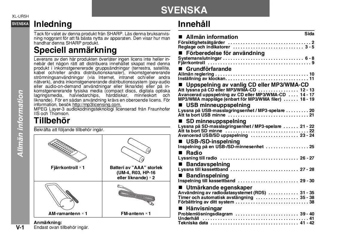 Mode d'emploi SHARP XL-UR5H