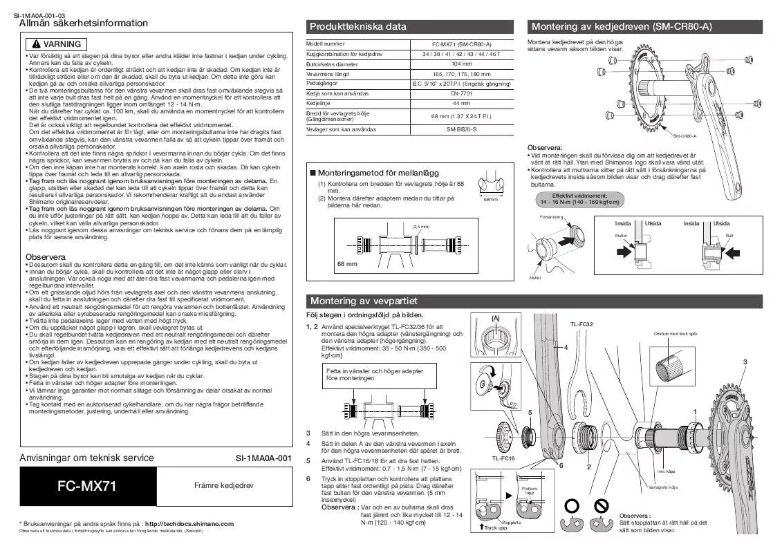 Mode d'emploi SHIMANO FC-MX71