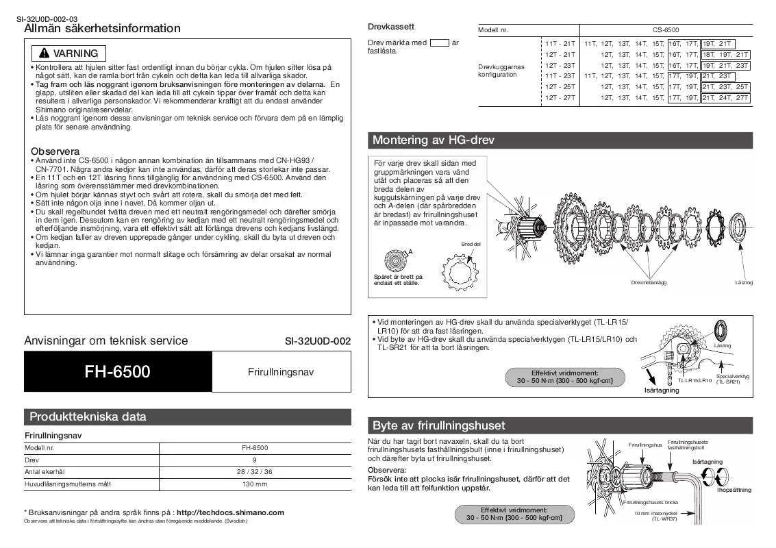 Mode d'emploi SHIMANO FH-6500