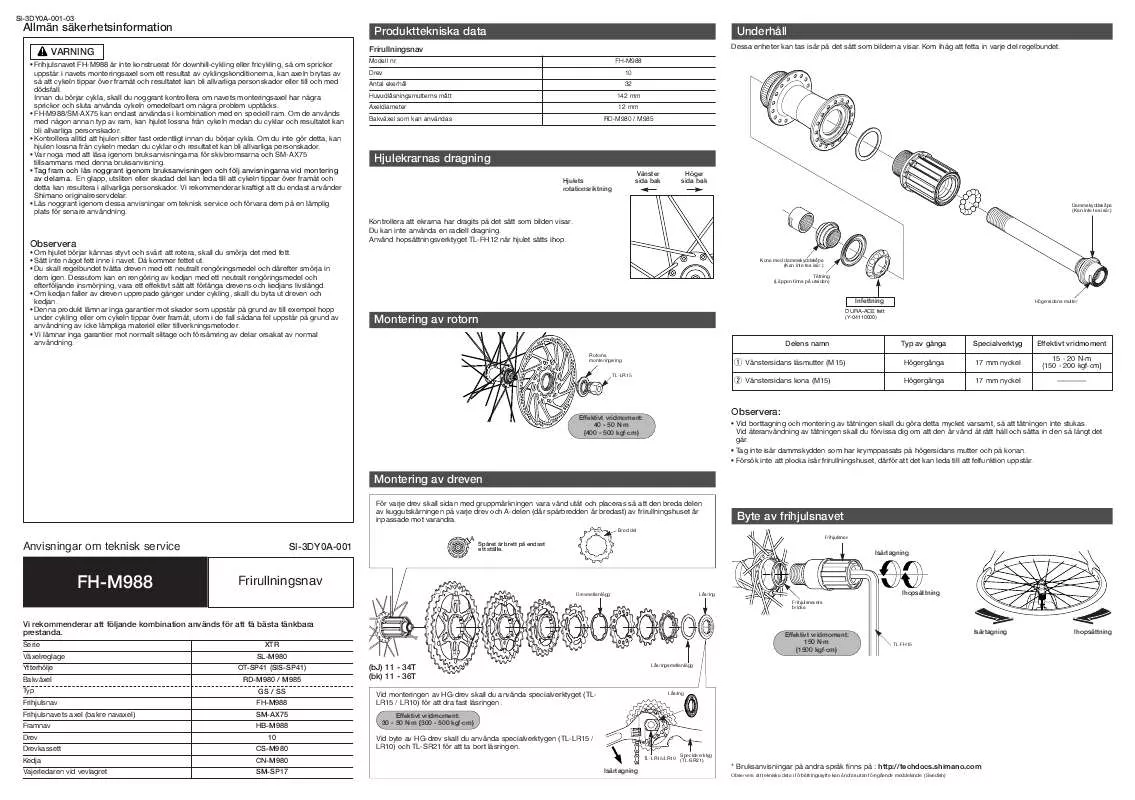 Mode d'emploi SHIMANO FH-M988