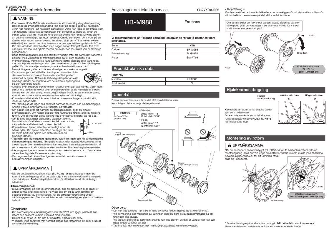 Mode d'emploi SHIMANO HB-M988