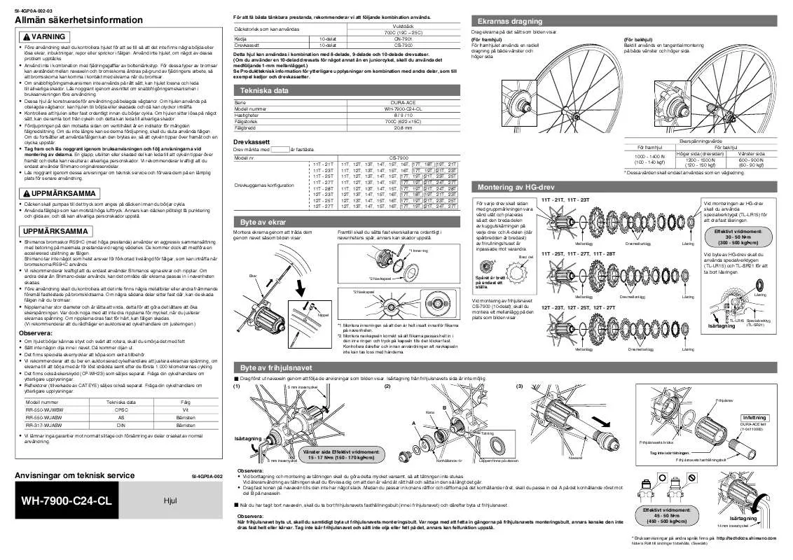 Mode d'emploi SHIMANO WH-7900-C24-CL