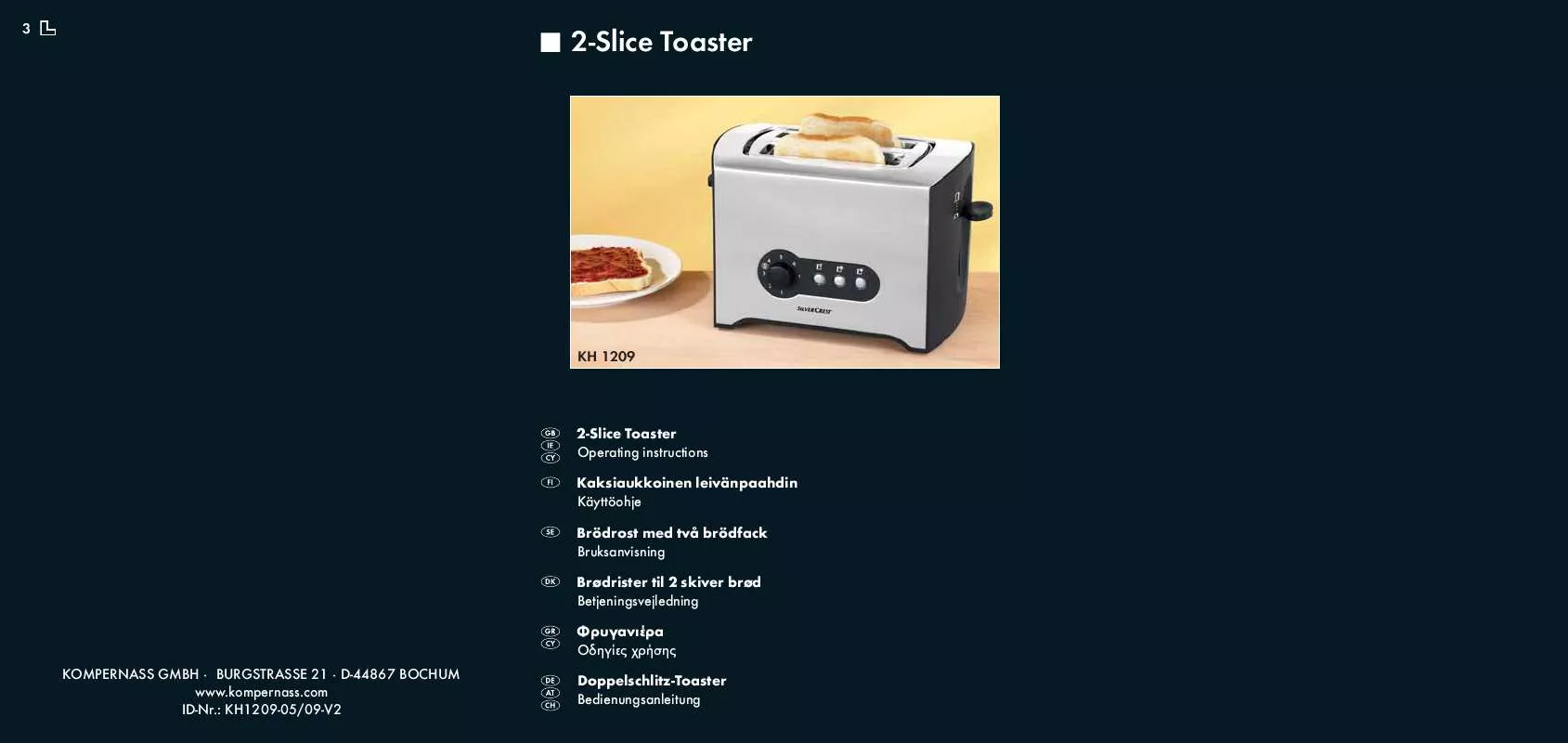 Mode d'emploi SILVERCREST KH 1209 2-SLICE TOASTER