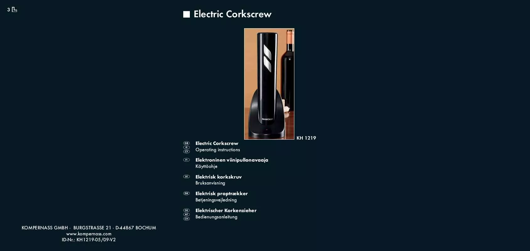 Mode d'emploi SILVERCREST KH 1219 ELECTRIC CORKSCREW