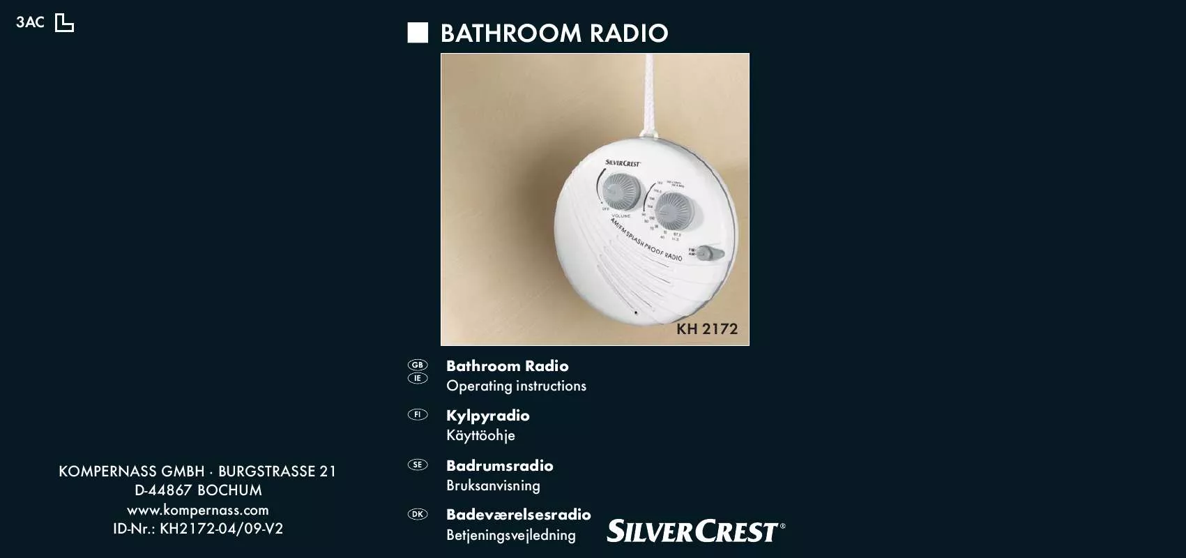 Mode d'emploi SILVERCREST KH 2172 BATHROOM RADIO