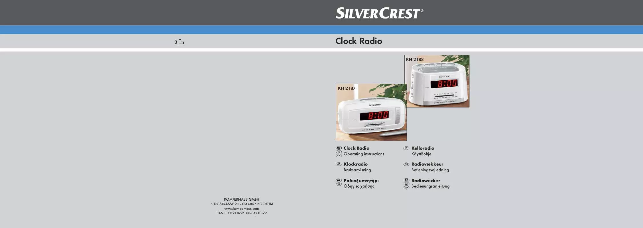 Mode d'emploi SILVERCREST KH 2188 CLOCK RADIO