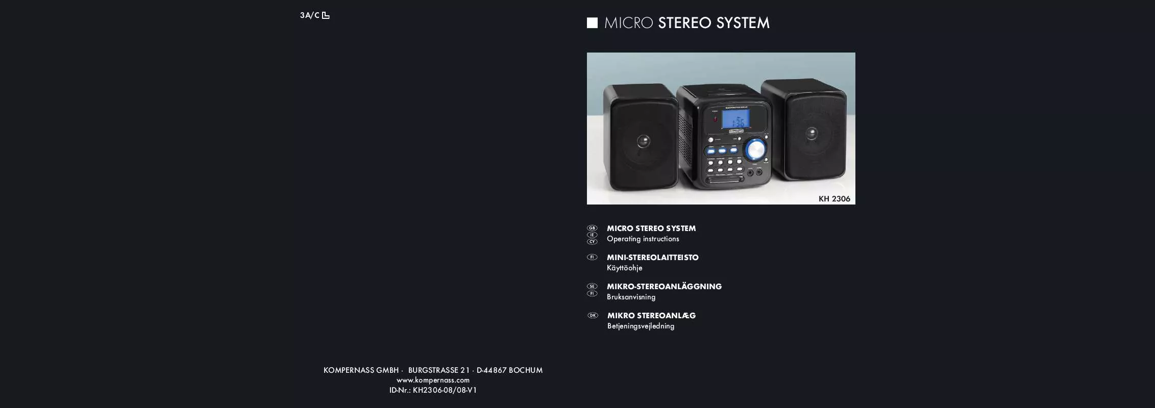 Mode d'emploi SILVERCREST KH 2306 MICRO STEREO SYSTEM