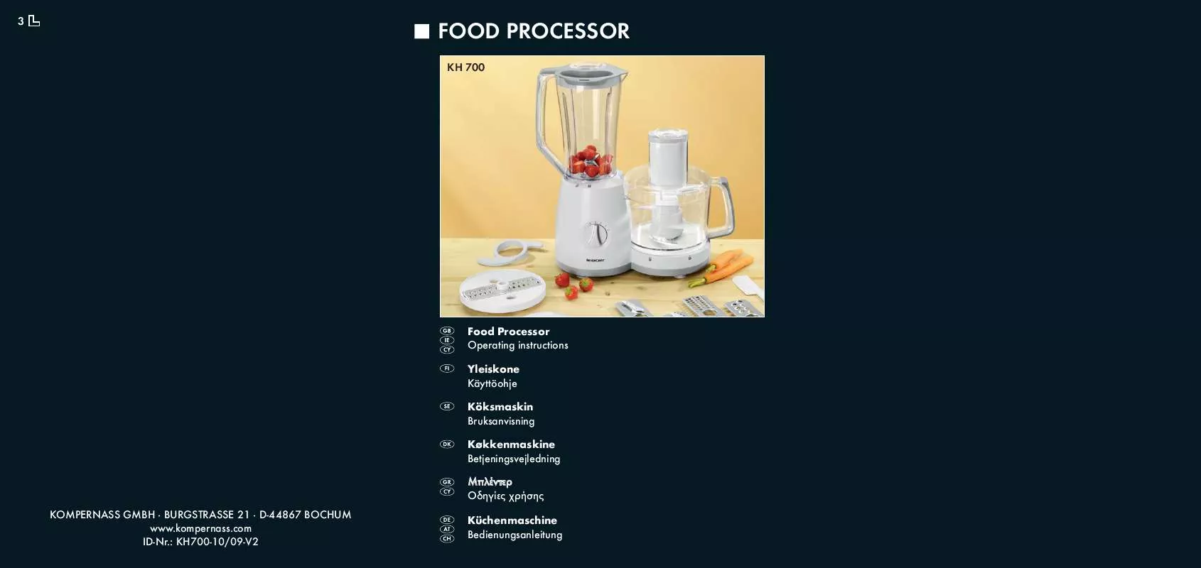 Mode d'emploi SILVERCREST KH 700 FOOD PROCESSOR