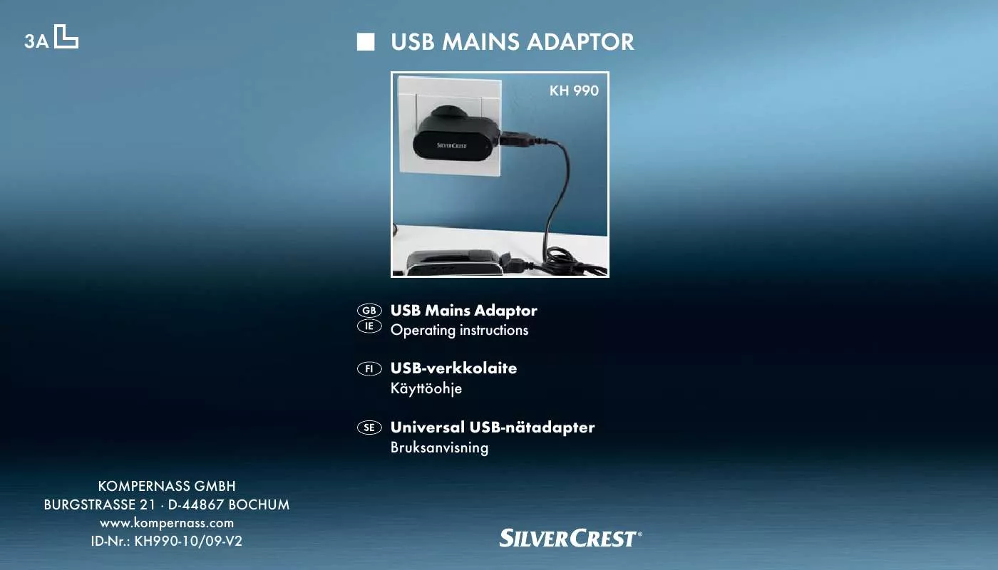 Mode d'emploi SILVERCREST KH 990 USB MAINS ADAPTOR