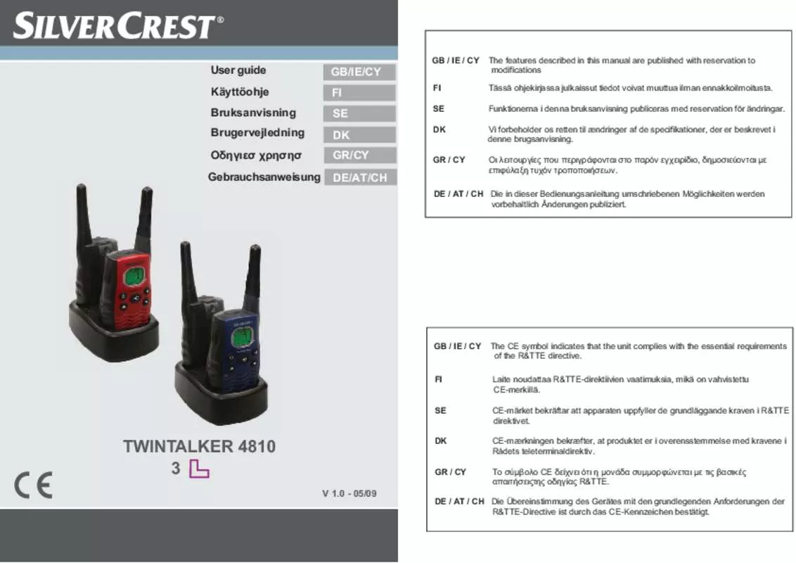 Mode d'emploi SILVERCREST PMR TWINTALKER 4810 2-WAY RADIO SET