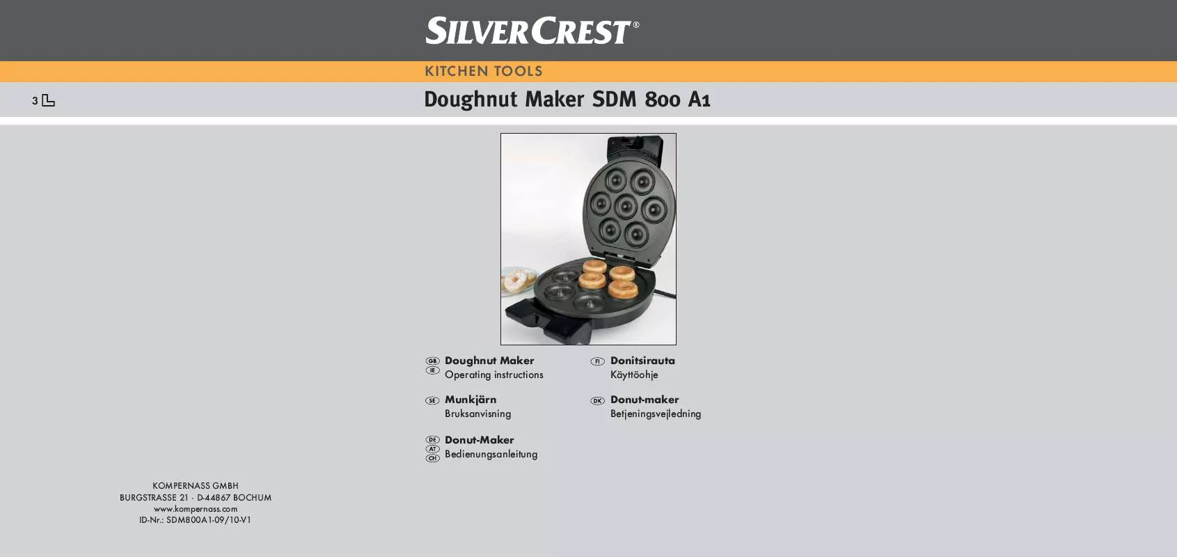 Mode d'emploi SILVERCREST SDM 800 A1 DOUGHNUT MAKER