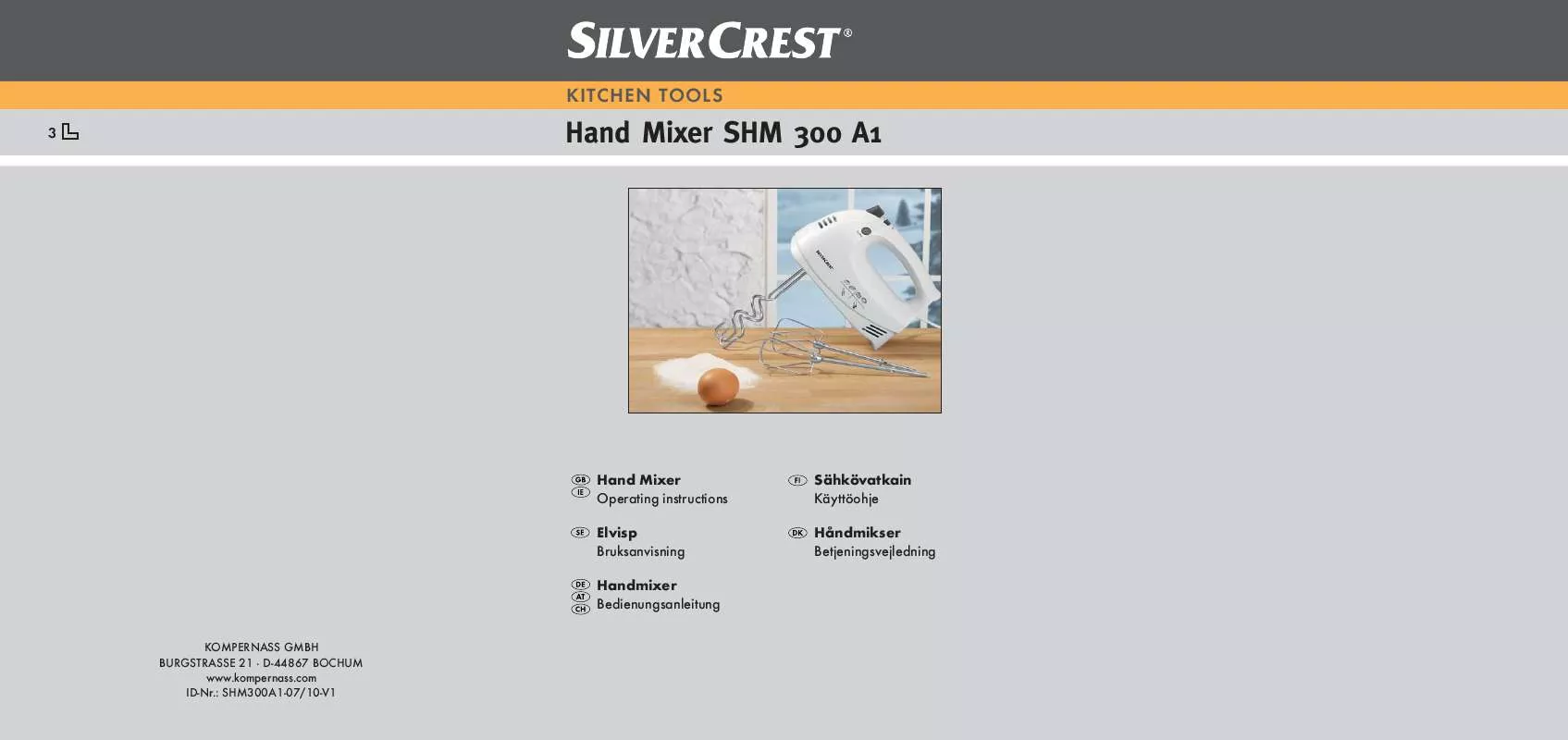 Mode d'emploi SILVERCREST SHM 300 A1 HAND MIXER