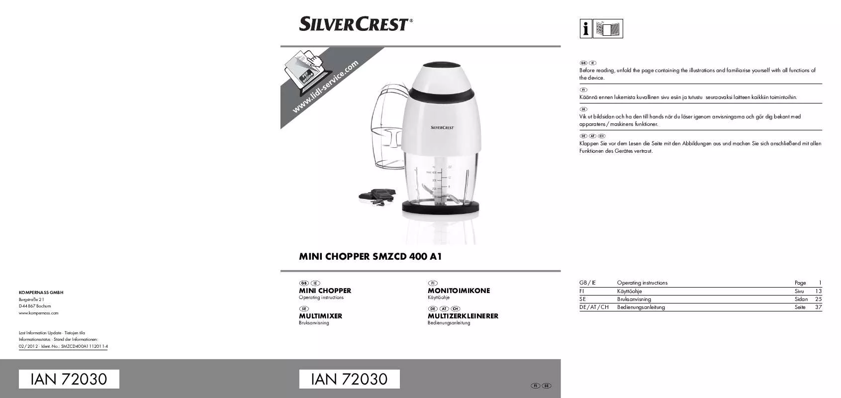 Mode d'emploi SILVERCREST SMZCD 400 A1