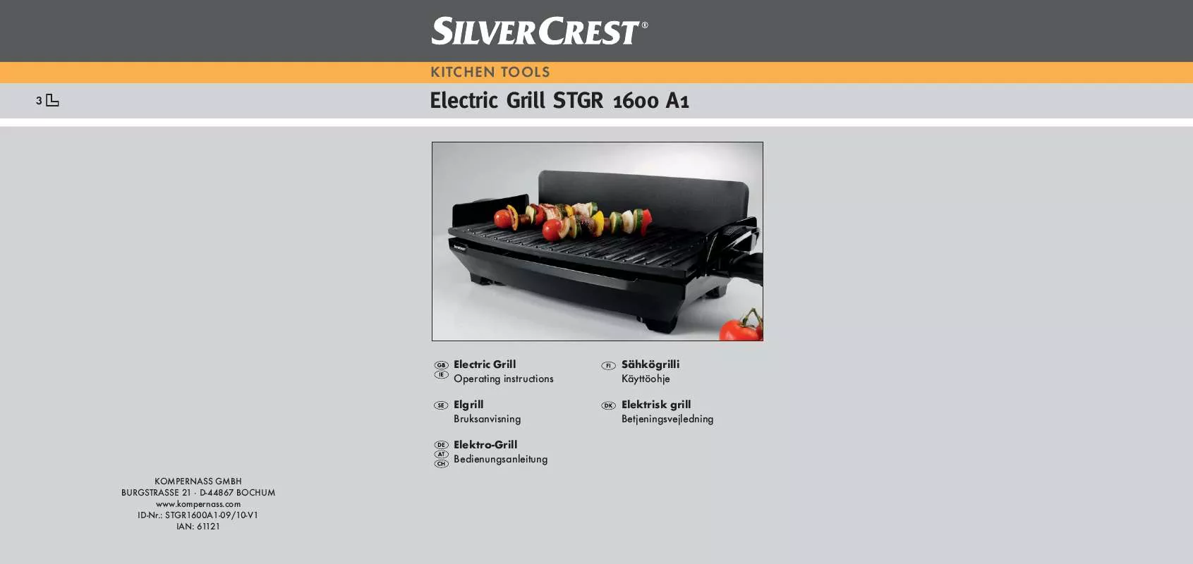 Mode d'emploi SILVERCREST STGR 1600 A1 ELECTRIC GRILL