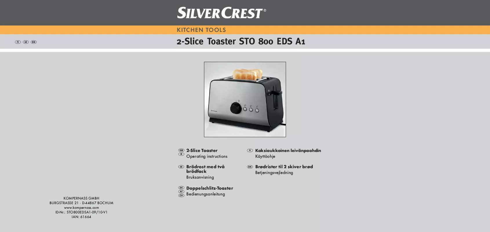 Mode d'emploi SILVERCREST STO 800 EDS A1 2-SLICE TOASTER