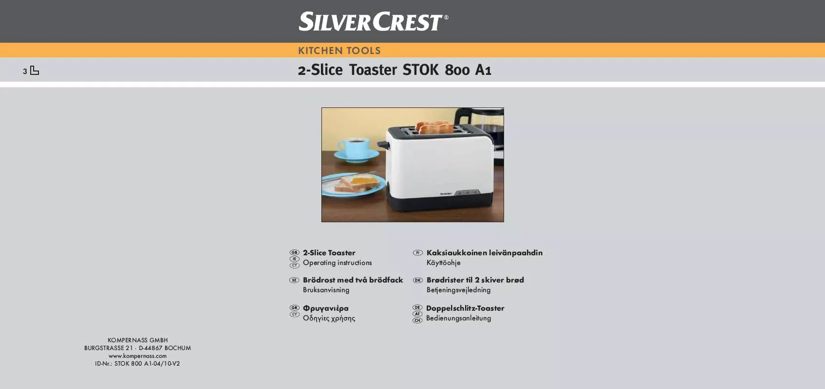 Mode d'emploi SILVERCREST STOK 800 A1 2-SLICE TOASTER