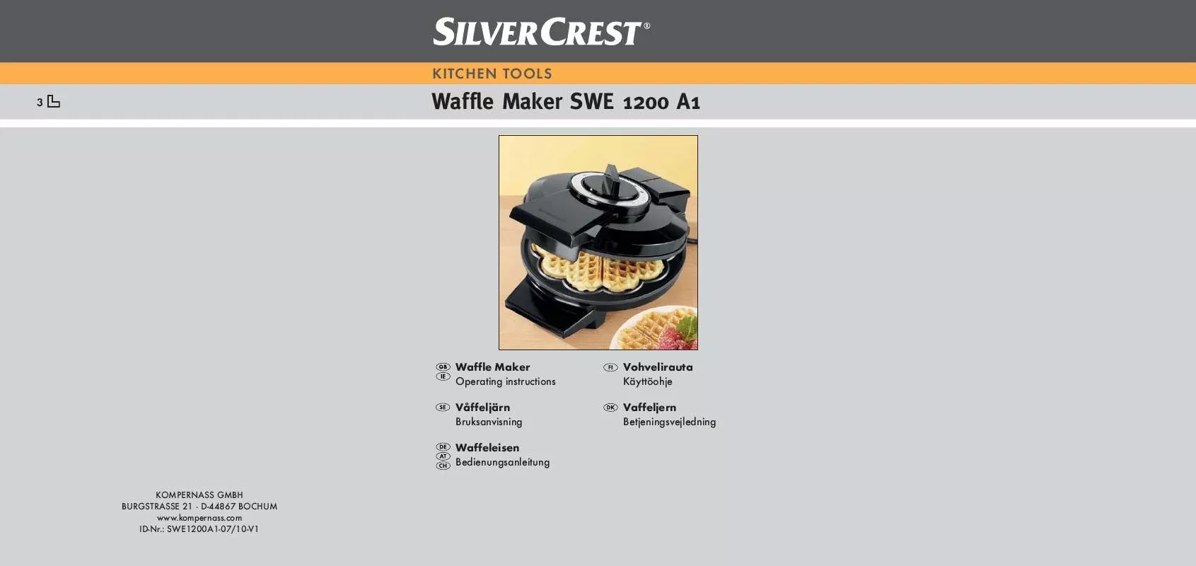 Mode d'emploi SILVERCREST SWE 1200 A1 WAFFLE MAKER