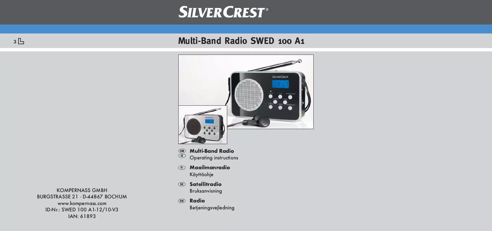 Mode d'emploi SILVERCREST SWED 100 A1 MULTI-BAND RADIO