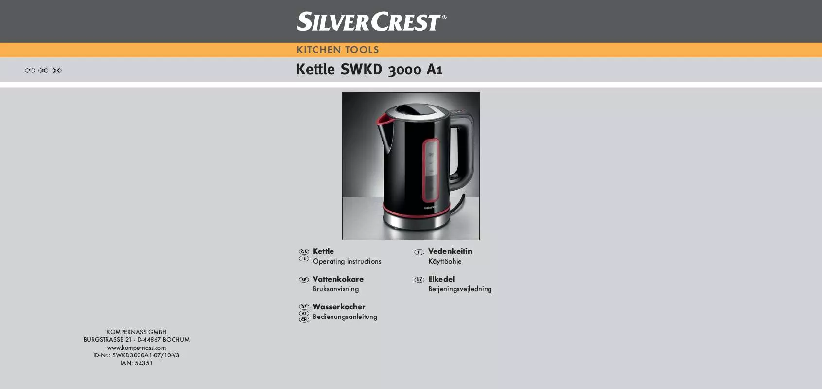 Mode d'emploi SILVERCREST SWKD 3000 A1 KETTLE