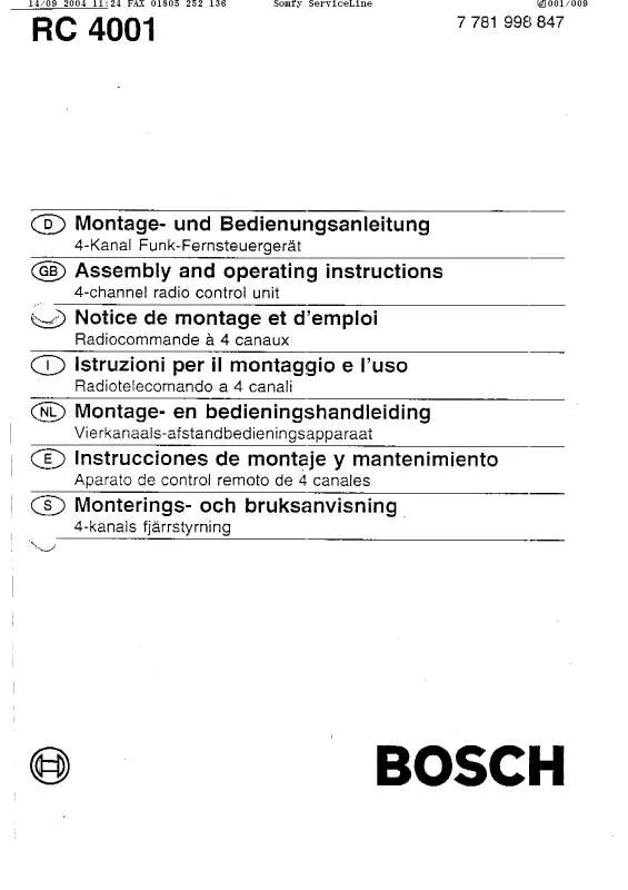 Mode d'emploi SOMFY RC 4001