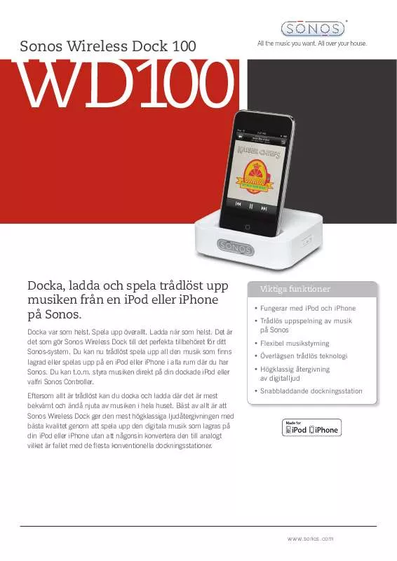 Mode d'emploi SONOS WIRELESS DOCK 100