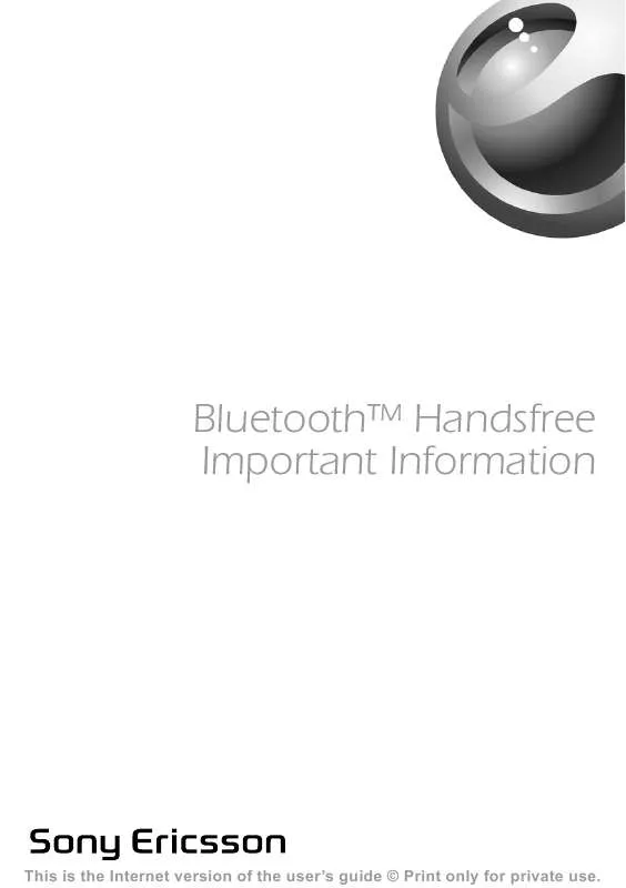 Mode d'emploi SONY ERICSSON BLUETOOTH HANDSFREE