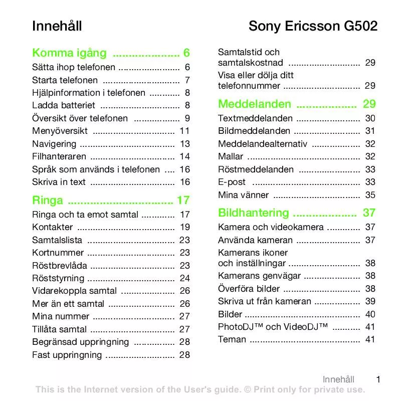 Mode d'emploi SONY ERICSSON G502