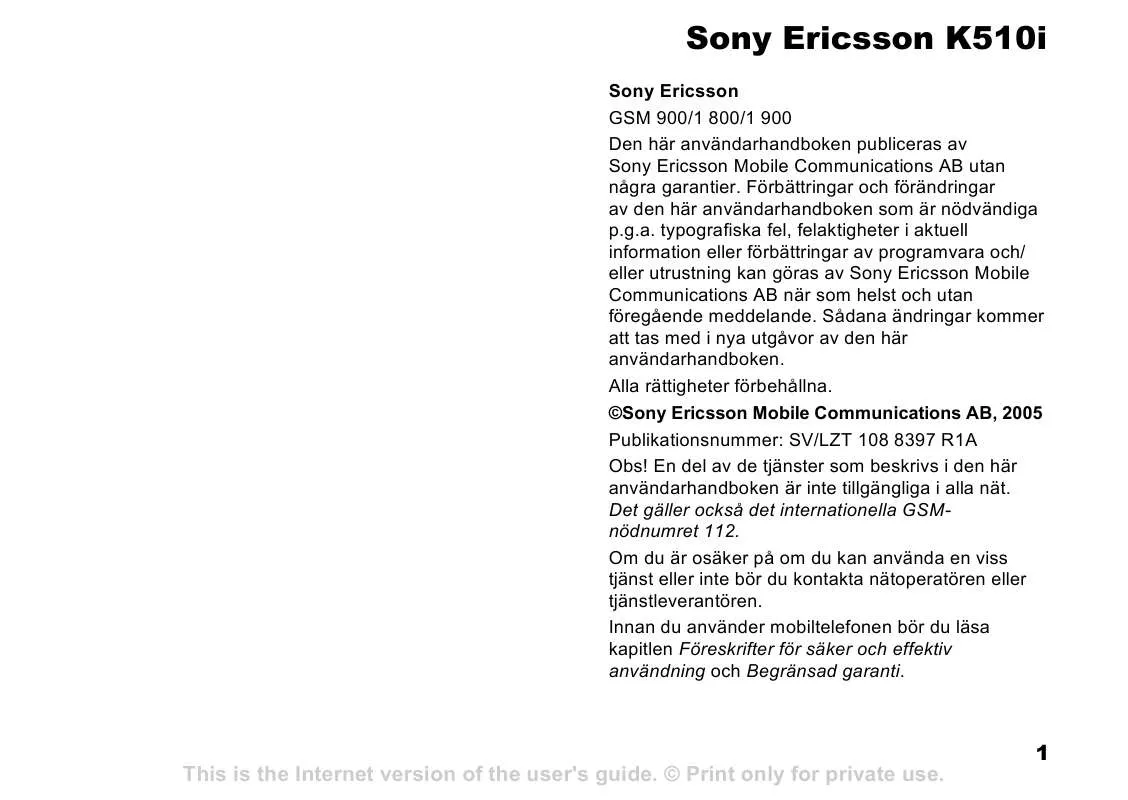 Mode d'emploi SONY ERICSSON K510I