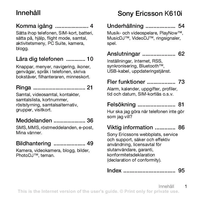 Mode d'emploi SONY ERICSSON K610