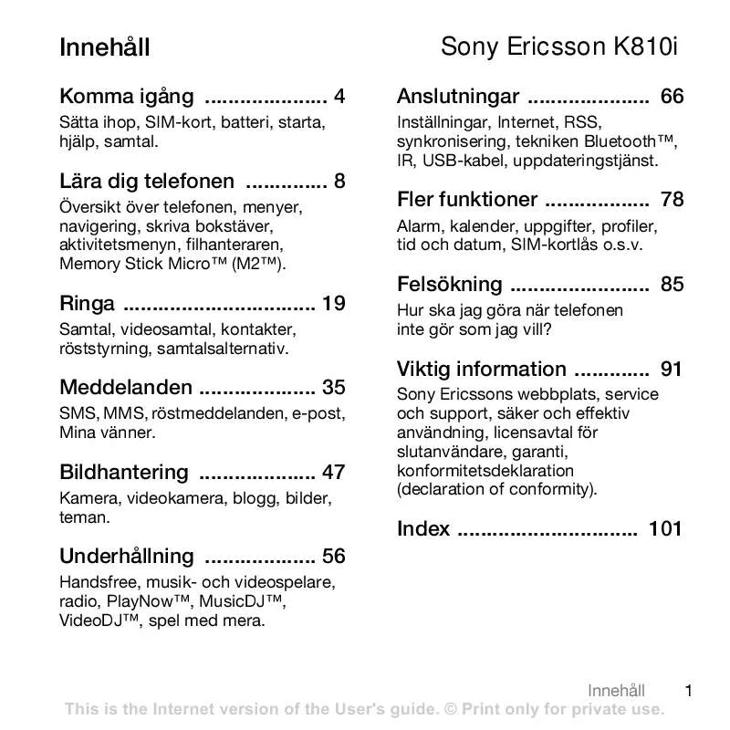 Mode d'emploi SONY ERICSSON K810