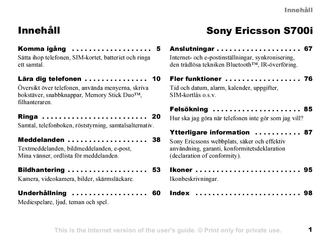 Mode d'emploi SONY ERICSSON S700I