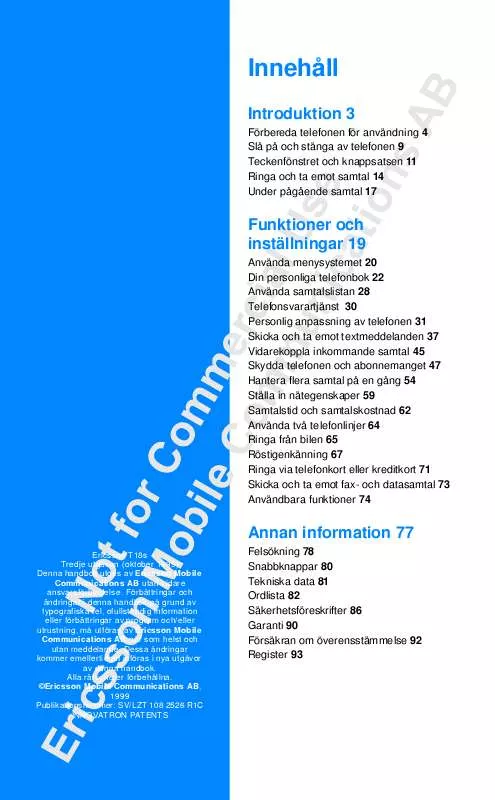 Mode d'emploi SONY ERICSSON T18S