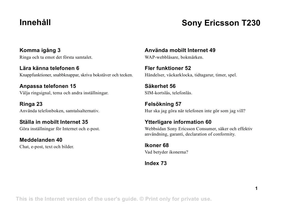 Mode d'emploi SONY ERICSSON T230