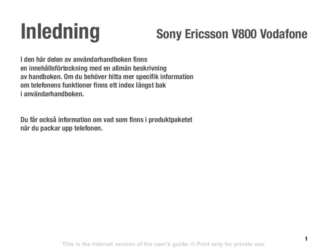 Mode d'emploi SONY ERICSSON V800