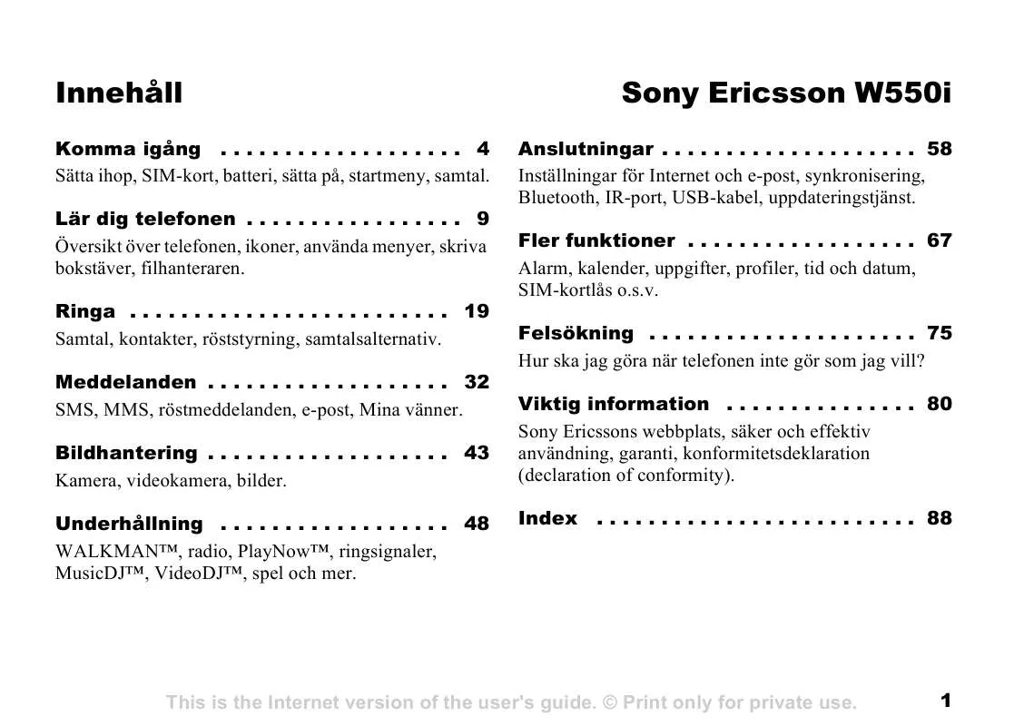 Mode d'emploi SONY ERICSSON W550I