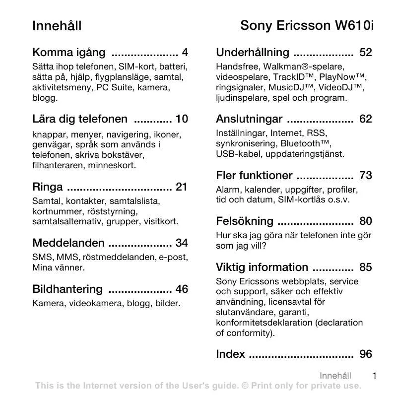 Mode d'emploi SONY ERICSSON W610